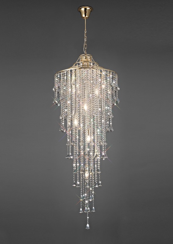 Tall Pendant 9 Light French Gold/Crystal